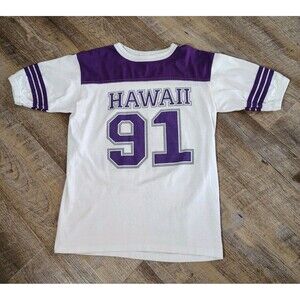 Vintage 1990 Hawaii Purple White Ringer T-Shirt Size L 80s 90s USA Made Single